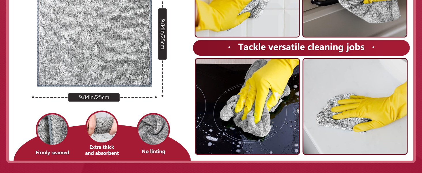 HAOBAOBEI Kitchen Cloth Dish Towels (12 Pack), Premium Dishcloths, Super Absorbent Microfiber Cleaning Cloth, Nonstick Oil Washable Fast Drying Dish Rags for Washing Dishes (Grey)