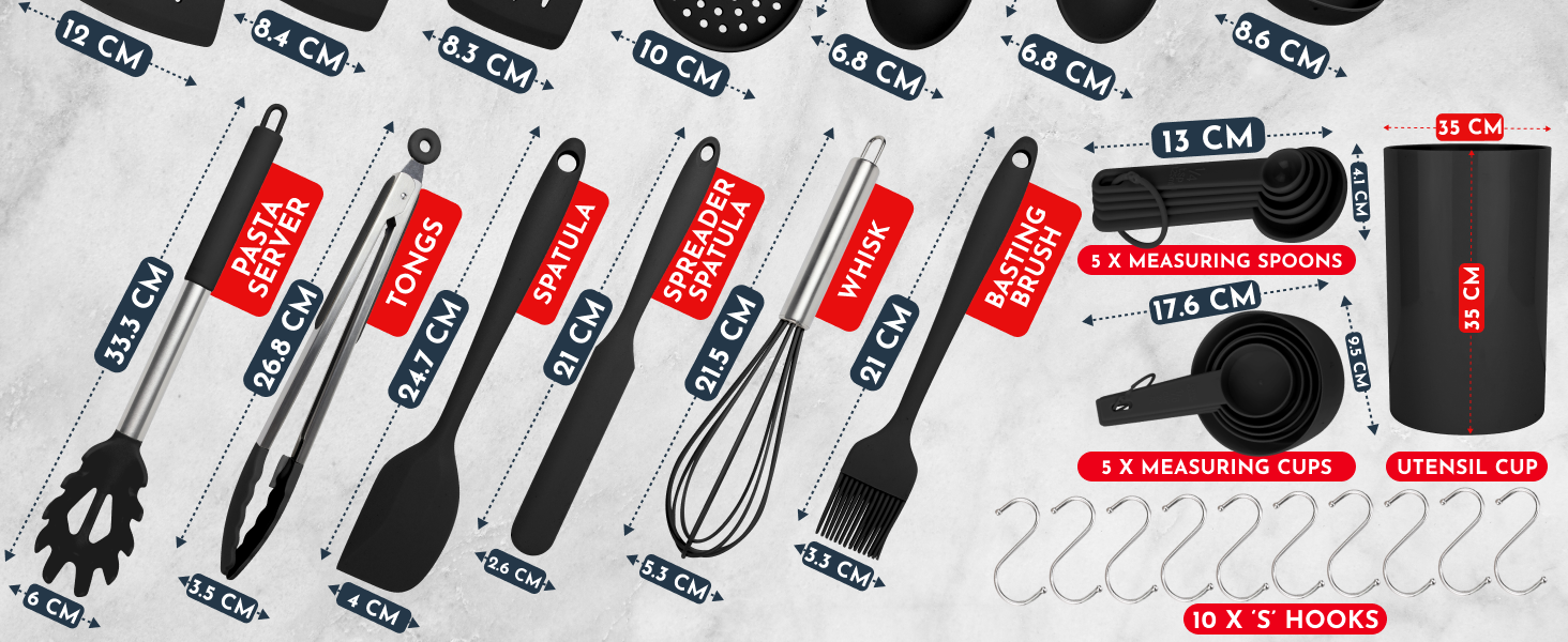 Silicone Kitchen Utensils Set 34 Pieces 450 °F Heat Resistant - Black Cooking Utensils-Set for Nonstick Cookware - Silicone Spatulas Set, Stainless Steel Handle & Other Kitchen accessories