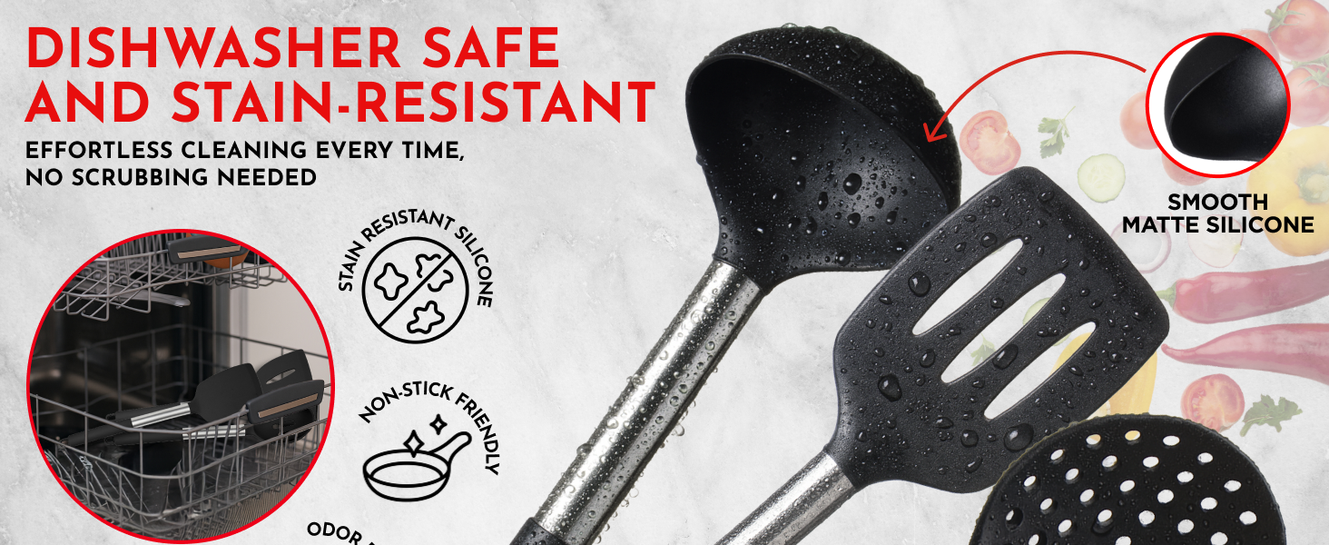 Silicone Kitchen Utensils Set 34 Pieces 450 °F Heat Resistant - Black Cooking Utensils-Set for Nonstick Cookware - Silicone Spatulas Set, Stainless Steel Handle & Other Kitchen accessories