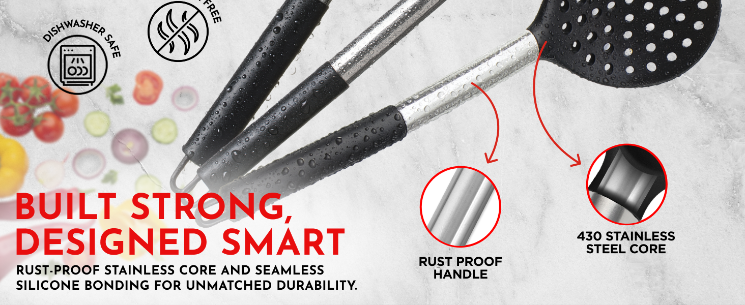 Silicone Kitchen Utensils Set 34 Pieces 450 °F Heat Resistant - Black Cooking Utensils-Set for Nonstick Cookware - Silicone Spatulas Set, Stainless Steel Handle & Other Kitchen accessories