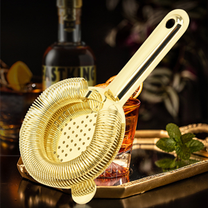 Heavy Duty Spring Bar Tool Strainer, Stainless Steel Finish Drink Strainer for Cocktails, Bartenders & Mixologists(Gold)