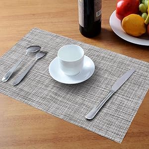homEdge PVC Placemat, 4 PCS of Non-Slip Heat Resistant Place Mats, Washable Vinyl Placemats, Set of 4 –Black