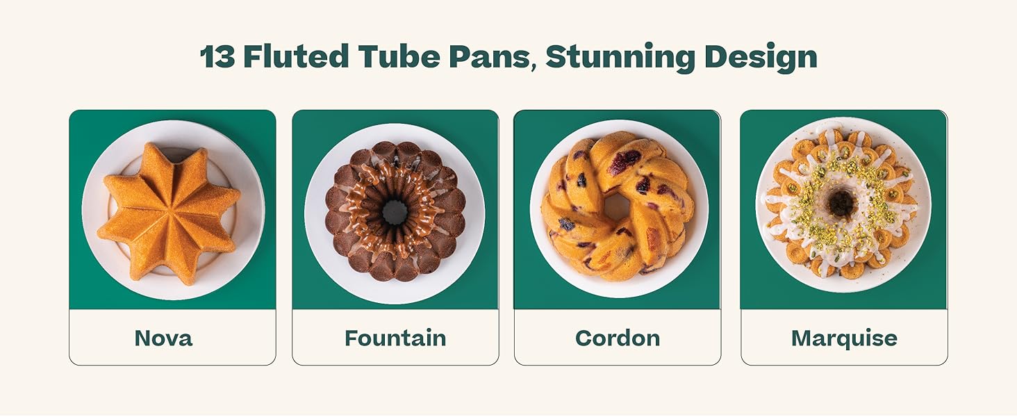 Baker's Secret Nonstick Fluted Cake Pan, Heavy Duty Die Cast Aluminum Fluted Cake Baking Pans, 2 Layers Non-stick Coating For Easy Release - The Cast Aluminum Collection (4mini Loves)