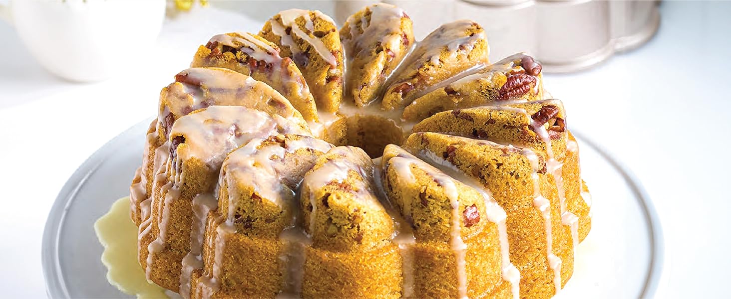 Baker's Secret Nonstick Fluted Cake Pan, Heavy Duty Die Cast Aluminum Fluted Cake Baking Pans, 2 Layers Non-stick Coating For Easy Release - The Cast Aluminum Collection (4mini Loves)