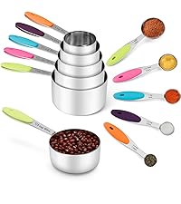 Joyhill Stainless Steel Measuring Cups and Spoons Set of 10 Piece, Nesting Metal Measuring Cups Set with Soft Touch Silicone Handles for Dry and Liquid Ingredients, Cooking & Baking (Black)