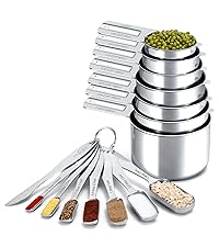 Joyhill Stainless Steel Measuring Cups and Spoons Set of 10 Piece, Nesting Metal Measuring Cups Set with Soft Touch Silicone Handles for Dry and Liquid Ingredients, Cooking & Baking (Black)