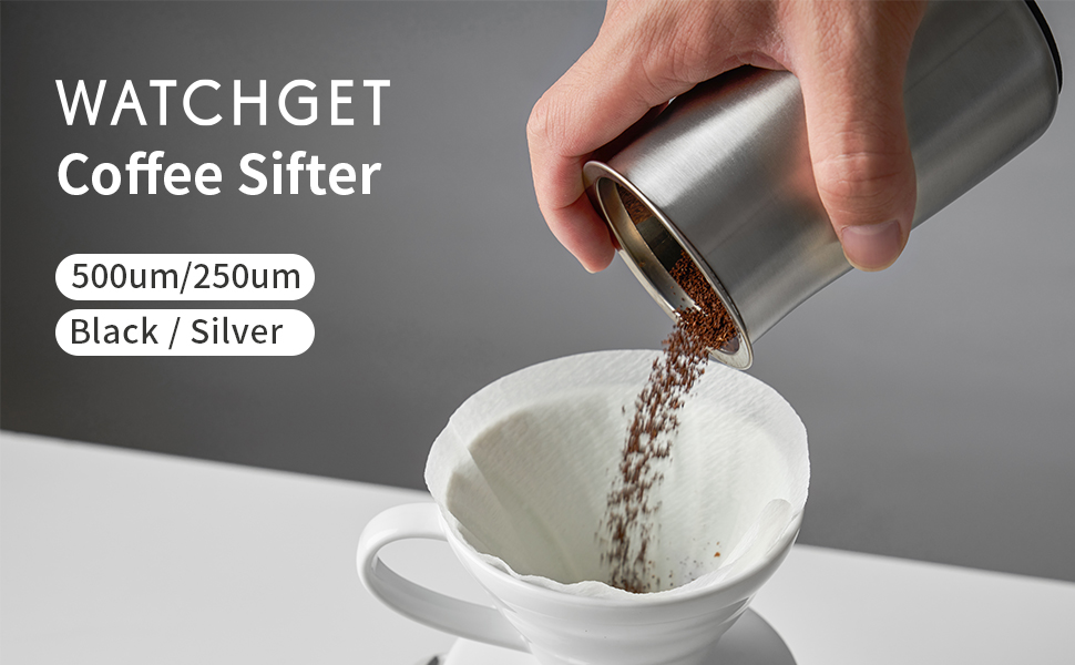watchget Coffee Sifter - Fine Mesh 250m Stainless Steel Coffee Powder Sieve - Non-slip Base, Silver