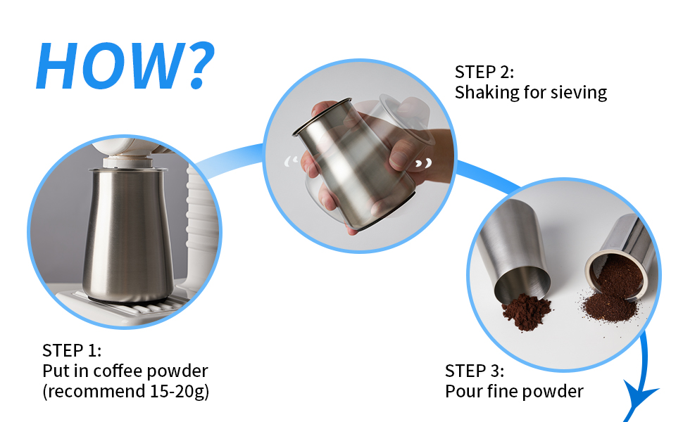 watchget Coffee Sifter - Fine Mesh 250m Stainless Steel Coffee Powder Sieve - Non-slip Base, Silver