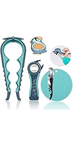 Jar Opener for Weak Hands, Seniors with Arthritis, 5 in 1 Multi Function Bottle Opener Lid Opener For Arthritic Hands with Non Slip Rubber Jar opener Gripper Pad(blue)