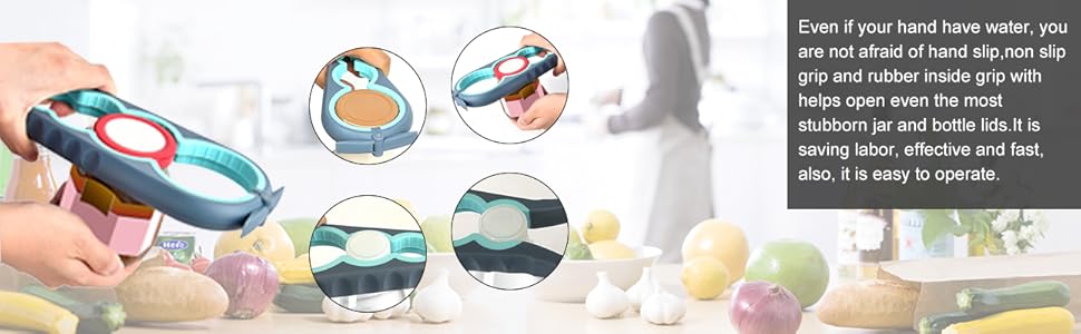 Jar Opener for Weak Hands, Seniors with Arthritis, 5 in 1 Multi Function Bottle Opener Lid Opener For Arthritic Hands with Non Slip Rubber Jar opener Gripper Pad(blue)