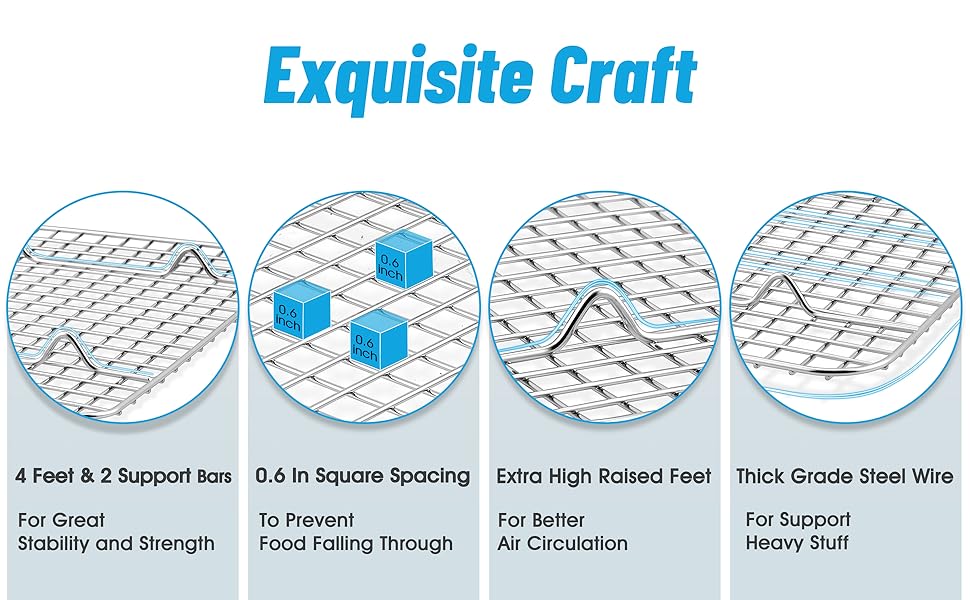 TeamFar Mini Cooling Rack Set of 2, Stainless Steel 8.75’’ x 6.25’’ Toaster Oven Grid Rack for Baking Roasting Broiling Grilling, Bakeable Rack for Cookies, Non-Toxic & Heavy Duty, Dishwasher Safe