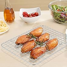 TeamFar Mini Cooling Rack Set of 2, Stainless Steel 8.75’’ x 6.25’’ Toaster Oven Grid Rack for Baking Roasting Broiling Grilling, Bakeable Rack for Cookies, Non-Toxic & Heavy Duty, Dishwasher Safe