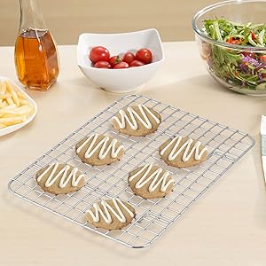 TeamFar Mini Cooling Rack Set of 2, Stainless Steel 8.75’’ x 6.25’’ Toaster Oven Grid Rack for Baking Roasting Broiling Grilling, Bakeable Rack for Cookies, Non-Toxic & Heavy Duty, Dishwasher Safe