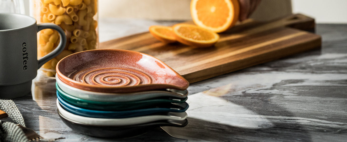 LAUCHUH Spoon Rest, Ceramic Spoon Holder for Stove Top Ladle Holder for Kitchen Countertop Cooking Utensil Rest for Spatula, Tongs, Heat-Resistant Framhouse Decor for Mother's Day, Blue, 5 Inches