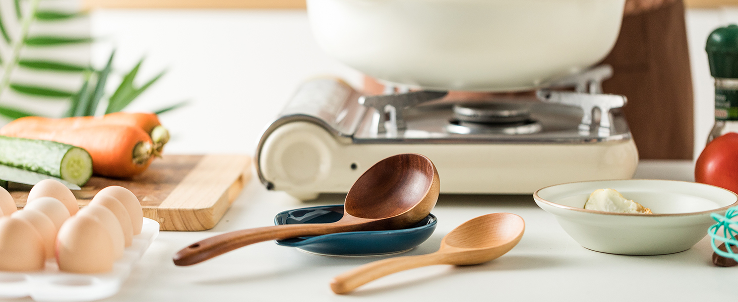 LAUCHUH Spoon Rest, Ceramic Spoon Holder for Stove Top Ladle Holder for Kitchen Countertop Cooking Utensil Rest for Spatula, Tongs, Heat-Resistant Framhouse Decor for Mother's Day, Blue, 5 Inches