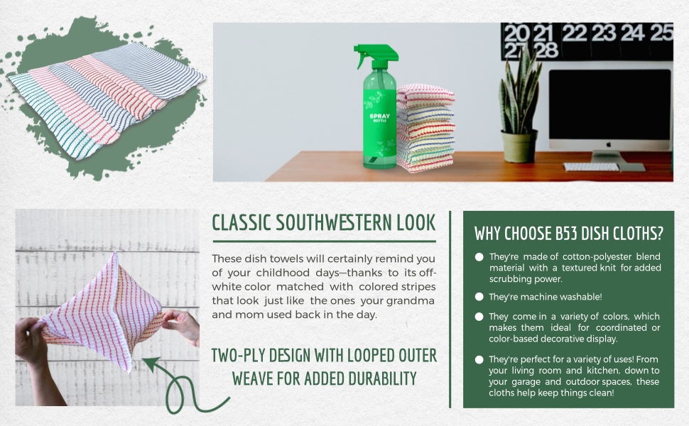 B53 6-Pack Textured Multicolored Dish Cloths Kitchen Towels for Washing, Dusting, and Household Cleaning