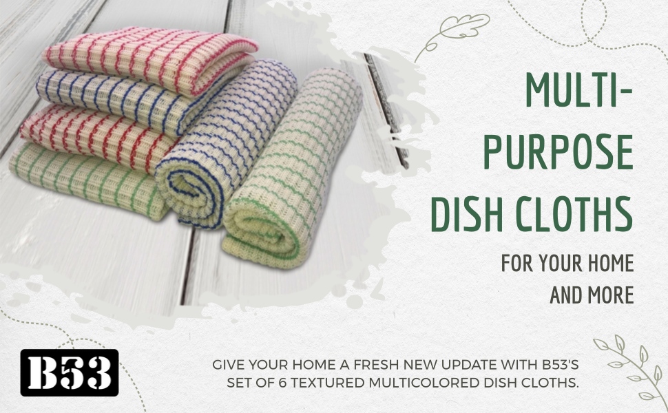 B53 6-Pack Textured Multicolored Dish Cloths Kitchen Towels for Washing, Dusting, and Household Cleaning