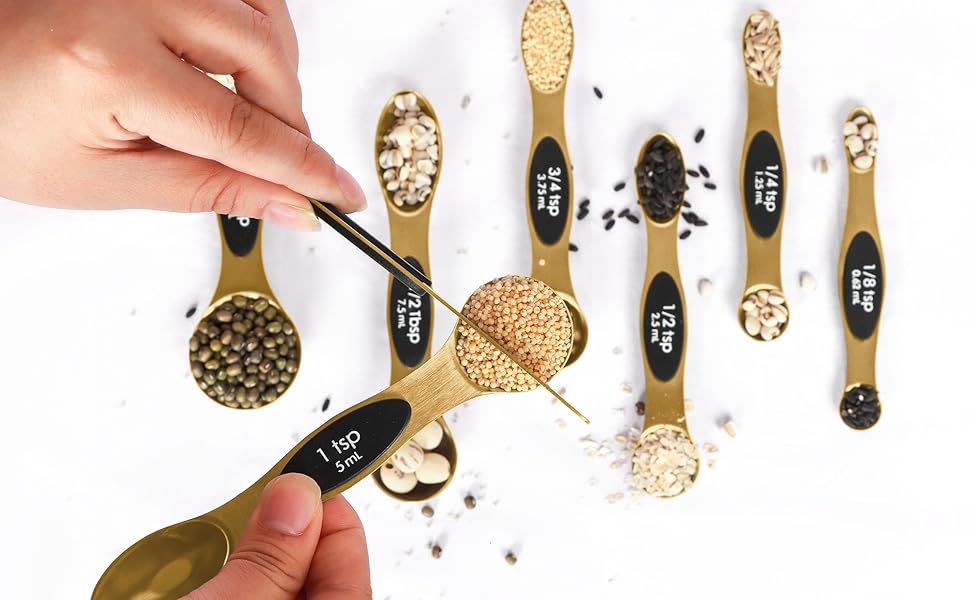 Magnetic Measuring Spoons Set Stainless Steel with Leveler, Stackable Metal Tablespoon Measure Spoon for Baking, Measuring Cups and Spoon Set Kitchen Gadgets Apartment Essentials Fits in Spice Jars