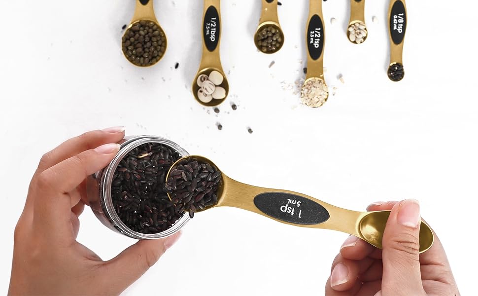 Magnetic Measuring Spoons Set Stainless Steel with Leveler, Stackable Metal Tablespoon Measure Spoon for Baking, Measuring Cups and Spoon Set Kitchen Gadgets Apartment Essentials Fits in Spice Jars