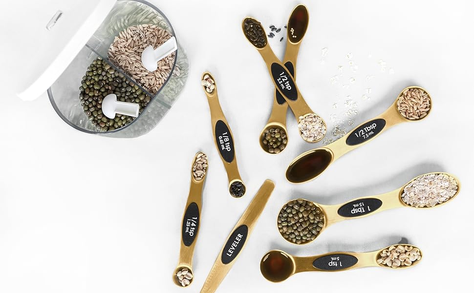 Magnetic Measuring Spoons Set Stainless Steel with Leveler, Stackable Metal Tablespoon Measure Spoon for Baking, Measuring Cups and Spoon Set Kitchen Gadgets Apartment Essentials Fits in Spice Jars