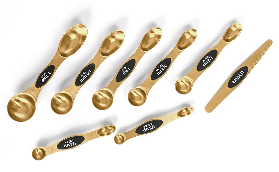 Magnetic Measuring Spoons Set Stainless Steel with Leveler, Stackable Metal Tablespoon Measure Spoon for Baking, Measuring Cups and Spoon Set Kitchen Gadgets Apartment Essentials Fits in Spice Jars