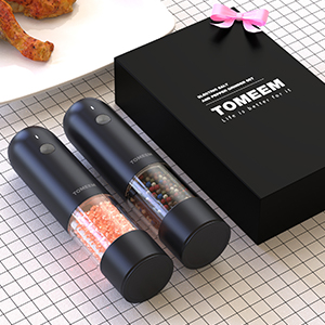 TOMEEM Electric Salt and Pepper Grinder Set with LED Lights – Rechargeable Automatic Pepper and Salt Mill with 6 Adjustable Coarseness for Kitchen, BBQ & Gifts