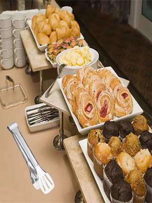 6PCS Serving Tongs, 7Inch Buffet Tongs, Stainless Steel Food Tong Small Serving Utensils for Cooking, Entertaining, Salad, Barbecue, Buffet, Toast and Steak by Sunenlyst (Stainless buffet tongs)