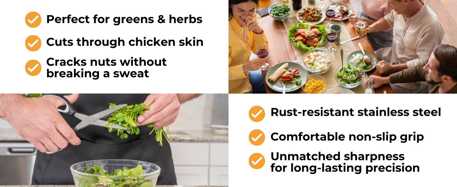 Gidli 5 Blade Herb Scissors Set with Heavy Duty Kitchen Shears - Stainless Steel Vegetable Scissors for Fresh Herbs and Salad Prep - Dishwasher Safe 2 Pack with Protective Cover