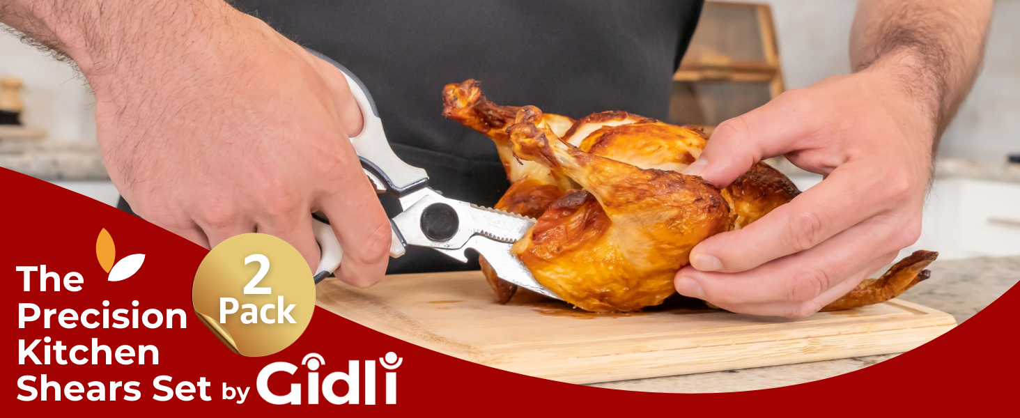 Gidli 5 Blade Herb Scissors Set with Heavy Duty Kitchen Shears - Stainless Steel Vegetable Scissors for Fresh Herbs and Salad Prep - Dishwasher Safe 2 Pack with Protective Cover