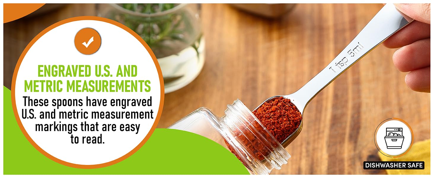 Spring Chef Stainless Steel Measuring Spoons Set of 6 with Leveler, Rectangular Metal Teaspoon & Tablespoon Measuring Spoons for Dry & Liquid Ingredients - Nesting Kitchen Gadgets For Baking & Cooking