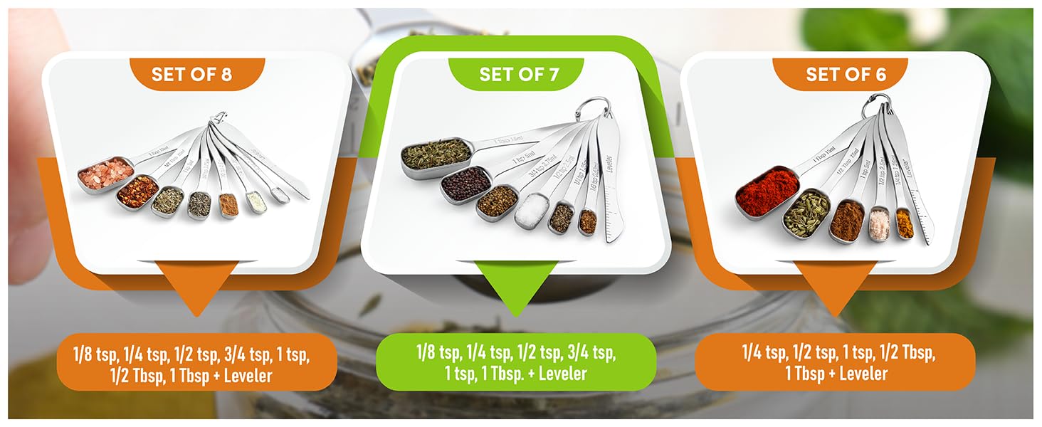 Spring Chef Stainless Steel Measuring Spoons Set of 6 with Leveler, Rectangular Metal Teaspoon & Tablespoon Measuring Spoons for Dry & Liquid Ingredients - Nesting Kitchen Gadgets For Baking & Cooking