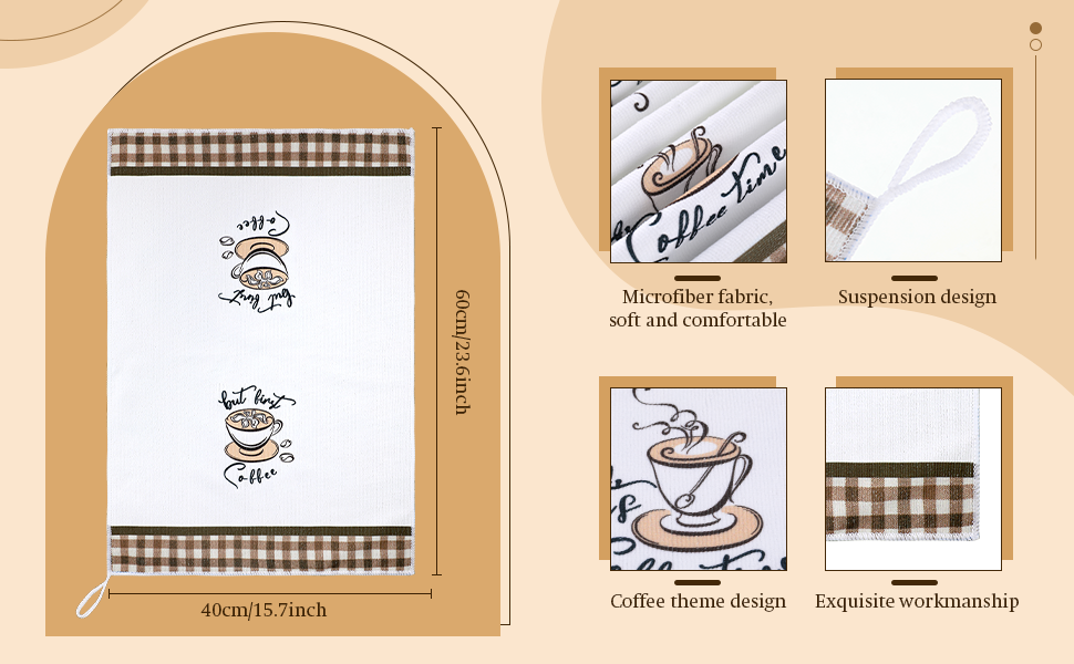 Ferraycle 4 Pieces Kitchen Dish Cloths Coffee Kitchen Hand Towels Absorbent Tea Towels 24 x 16 Inches, Cafe Lover Gift Bar Decorative Dish Cloths Rags, for Farmhouse(Mainly White,Cup Pattern)