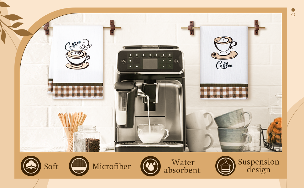 Ferraycle 4 Pieces Kitchen Dish Cloths Coffee Kitchen Hand Towels Absorbent Tea Towels 24 x 16 Inches, Cafe Lover Gift Bar Decorative Dish Cloths Rags, for Farmhouse(Mainly White,Cup Pattern)