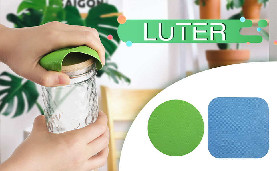 LUTER 4pcs Jar Opener, Rubber, Multi-function Silicone Bottle Opener for Seniors with Arthritis Weak Hands Lid Cap Gripper Pads Kitchen Coasters Gadgets(Light Blue, Green)