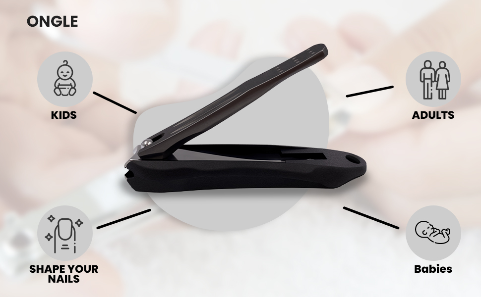 Precision Nail Clippers with Nail Catcher No Splash, Black Stainless Steel Manicure Tools