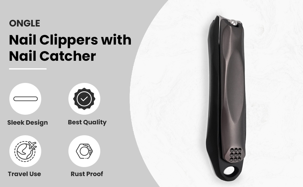 Precision Nail Clippers with Nail Catcher No Splash, Black Stainless Steel Manicure Tools