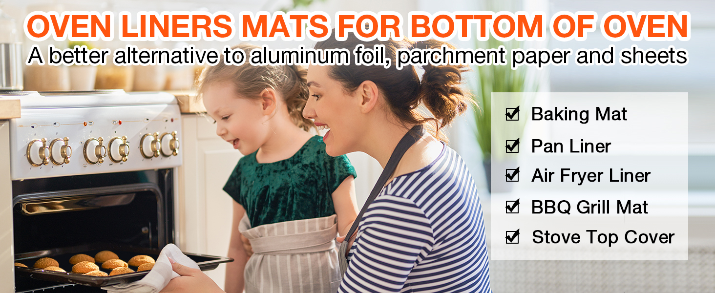 Oven Liners for Bottom of Oven 4 Pack Large Thick Heavy Duty Nonstick Oven Mat for Bottom of Electric Oven Gas Oven Grill, Reusable Heat Resistant BPA PFOA Free Oven Protector Liner,16x24 Inch