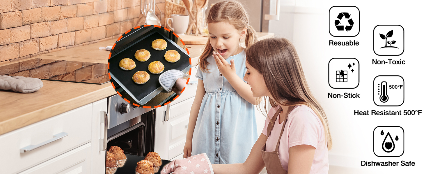 Oven Liners for Bottom of Oven 4 Pack Large Thick Heavy Duty Nonstick Oven Mat for Bottom of Electric Oven Gas Oven Grill, Reusable Heat Resistant BPA PFOA Free Oven Protector Liner,16x24 Inch