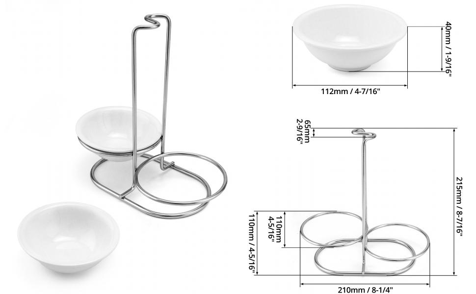 QWORK Standing Spoon Rest, Ceramic Cutlery Stand Upright Spoon Rack with Silver Stainless Steel Rack and Drip Tray for Stovetop and Kitchen Counter Organization