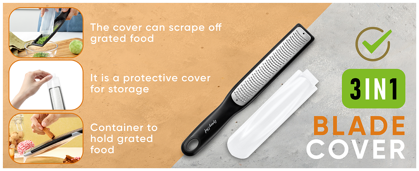 Spring Chef Premium Lemon Zester Grater with Handle - Fruits, Garlic, Chocolate, Nutmeg, Ginger Grater - Heavy Duty Kitchen Tool - Stainless Steel Citrus Zester with Blade Cover - Fine Shred, Black