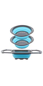 QiMH Colander Collapsible, Over Sink Silicone 9 Quart(8.5L) Extra Large Kitchen Strainers with Extendable Handles, Veggies, Fruit and Pasta Foldable Strainer, BPA Free, Kitchen Essential