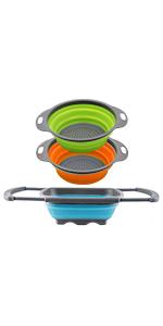 QiMH Colander Collapsible, Over Sink Silicone 9 Quart(8.5L) Extra Large Kitchen Strainers with Extendable Handles, Veggies, Fruit and Pasta Foldable Strainer, BPA Free, Kitchen Essential