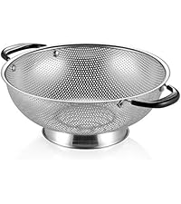 5 Pack 18/8 Stainless Steel Colander Sieves, Multi Size Mesh Strainer Net Baskets with Handles & Resting Base for Strain, Drain, Rinse or Steam
