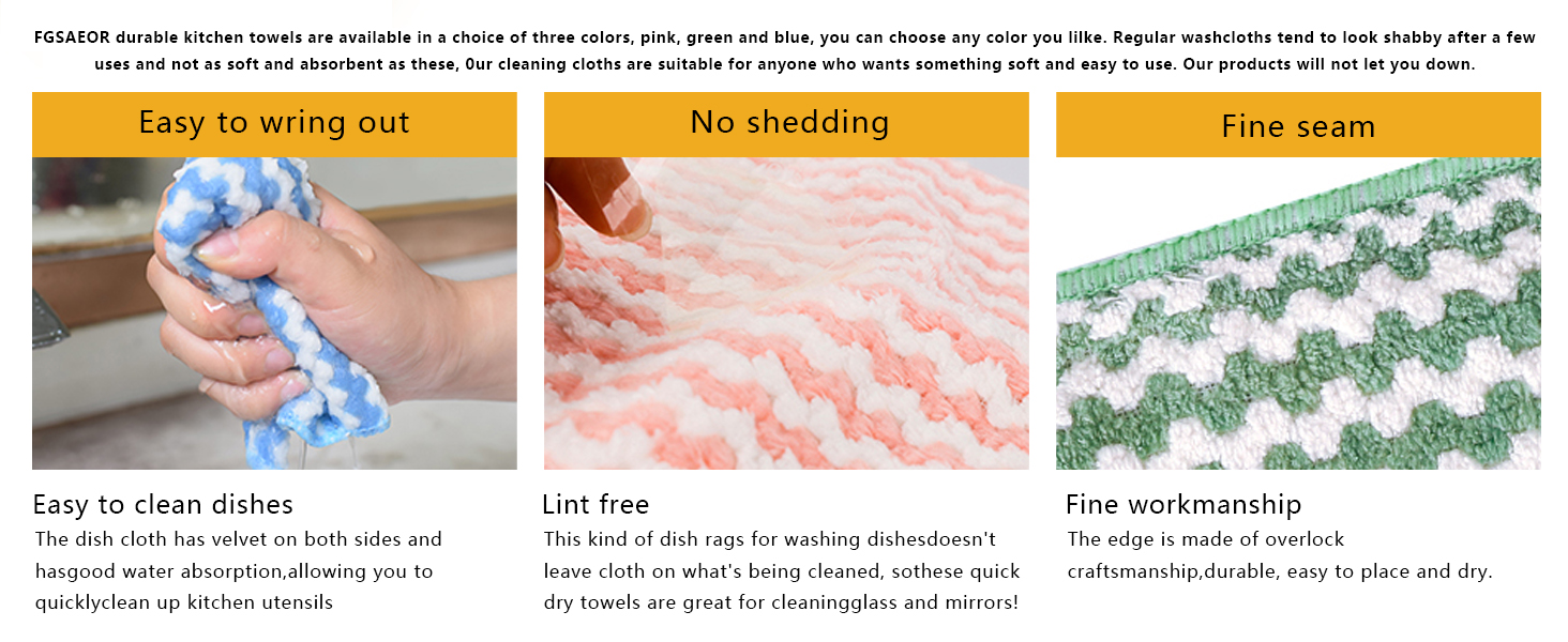 FGSAEOR Microfiber Cleaning Cloth, Dish Cloths for Washing Dishes, Ultra Absorbent Kitchen Towels Rags for Cleaning House Keeping