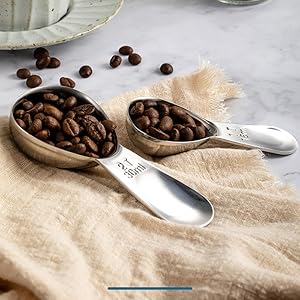 GREATLINK Stainless Steel 430 Coffee Scoop, Coffee Measuring Spoon Short Handle for Measuring Coffee, Milk, Tea,Sugar,Lemon juice, and olive oil,Set of 2(15 ml & 30 ml)