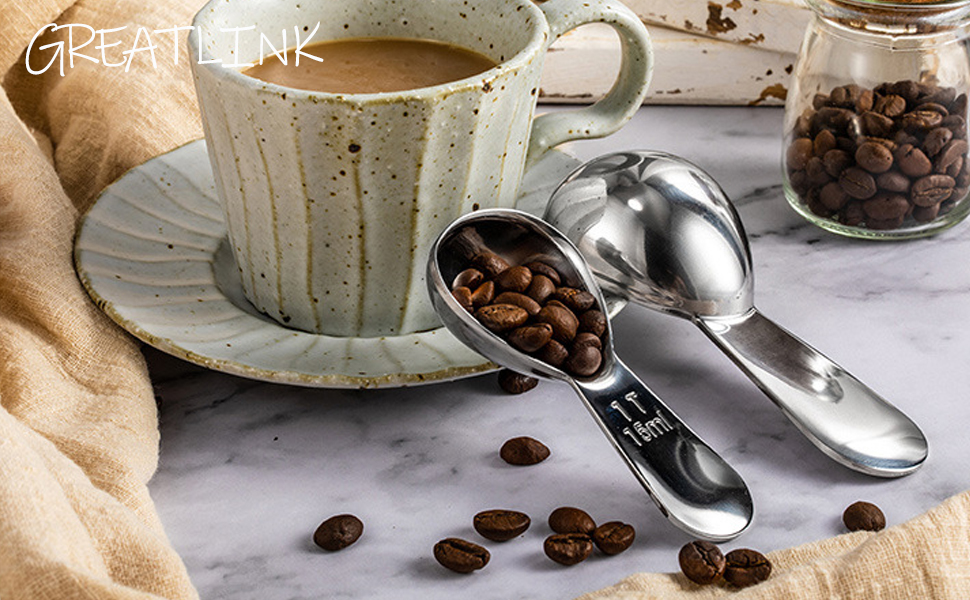 GREATLINK Stainless Steel 430 Coffee Scoop, Coffee Measuring Spoon Short Handle for Measuring Coffee, Milk, Tea,Sugar,Lemon juice, and olive oil,Set of 2(15 ml & 30 ml)