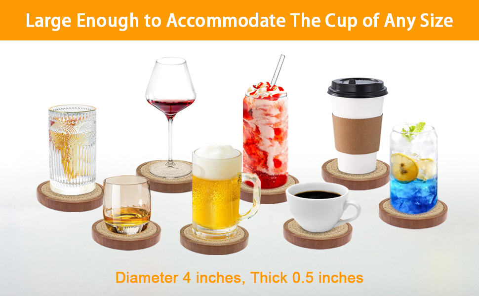 Wood Coasters for Drinks, Eykao Absorbent Coaster Sets of 5, Woven Drink Coasters for Coffee Table, Housewarming Gift for Farmhouse Home Decor,4 inches