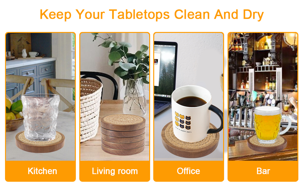 Wood Coasters for Drinks, Eykao Absorbent Coaster Sets of 5, Woven Drink Coasters for Coffee Table, Housewarming Gift for Farmhouse Home Decor,4 inches