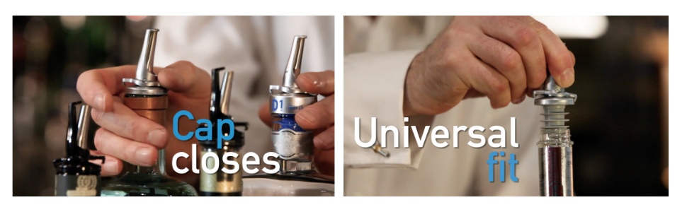 3-in-1 Liquor Pour spout with Built-in Fruit Fly Protection - BPA Free & Dishwasher Safe Hygienic Alcohol Speed Spouts - Also for Olive Oil, Juice, Syrup. Silver 2 Pack