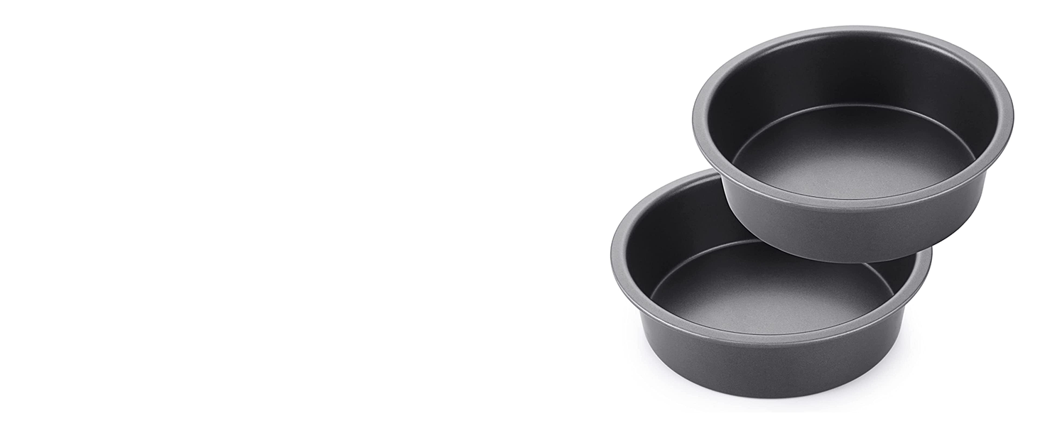 HONGBAKE 8x8 Cake Baking Pan Set, Nonstick Square Brownie Pans with Wider Grips, 2 Pieces, Heavy Duty, Grey